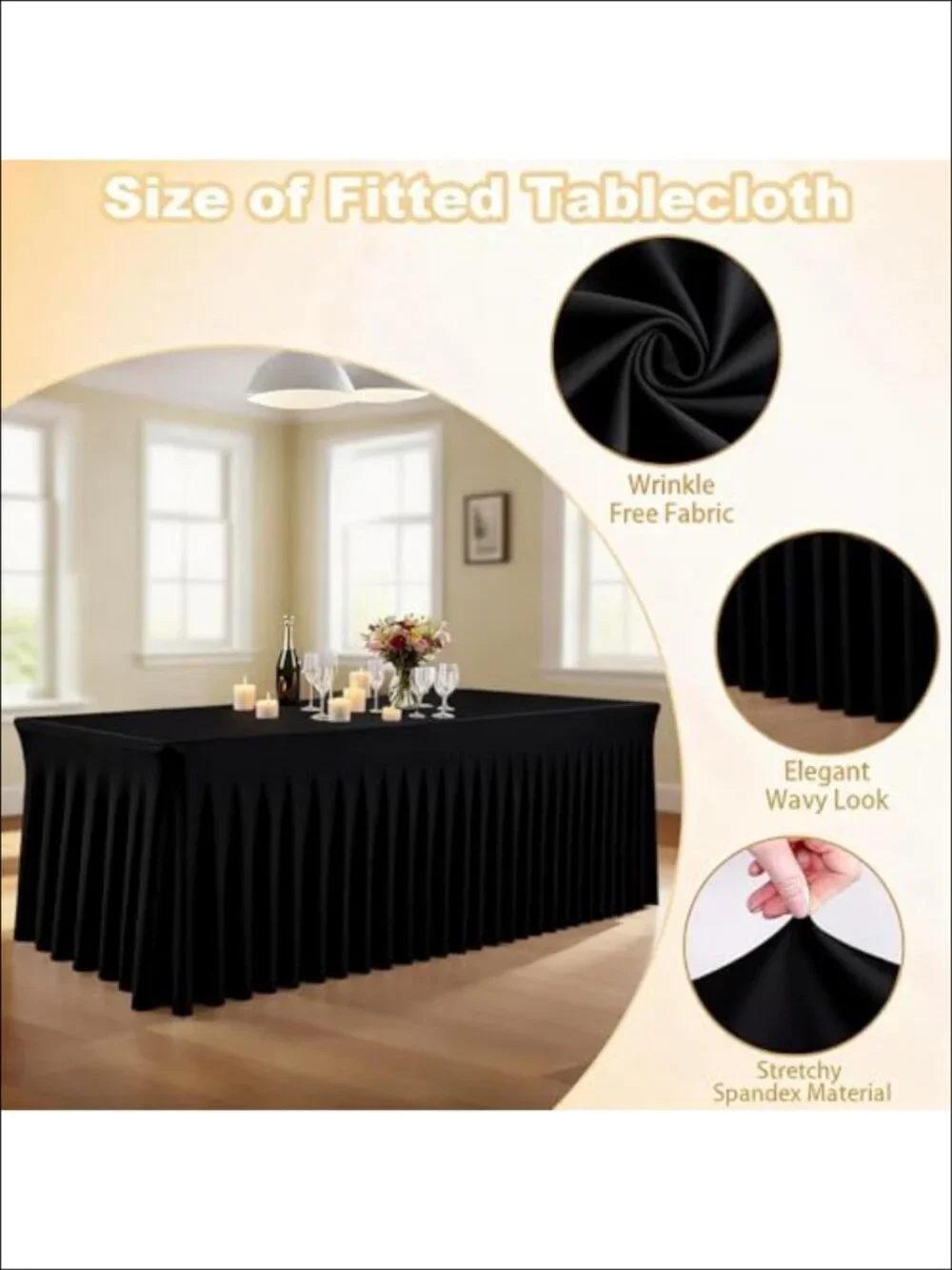 3 Pack Spandex Tablecloths Stretch Fitted 6ft Table Cover with Skirt